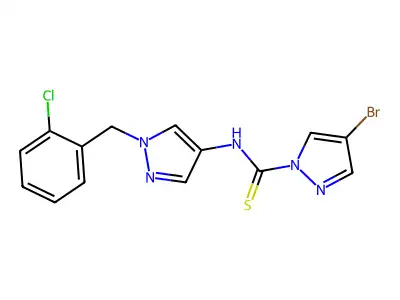 4-bromo-N-[1-[(2-chlorophenyl)methyl]pyrazol-4-yl]pyrazole-1-carbothioamide structure