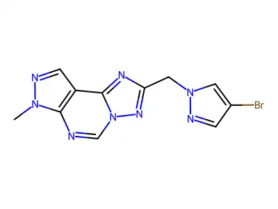 2-[(4-bromo-1H-pyrazol-1-yl)methyl]-7-methyl-7H-pyrazolo[4,3-e][1,2,4]triazolo[1,5-c]pyrimidine structure