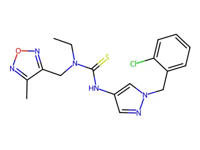 3-[1-[(2-chlorophenyl)methyl]pyrazol-4-yl]-1-ethyl-1-[(4-methyl-1,2,5-oxadiazol-3-yl)methyl]thiourea structure