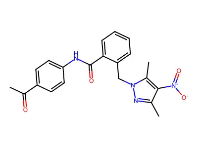 N-(4-acetylphenyl)-2-[(3,5-dimethyl-4-nitropyrazol-1-yl)methyl]benzamide structure