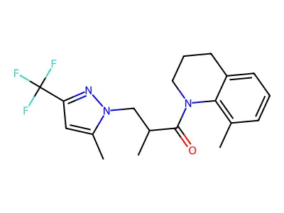 2-methyl-1-(8-methyl-3,4-dihydro-2H-quinolin-1-yl)-3-[5-methyl-3-(trifluoromethyl)pyrazol-1-yl]propan-1-one structure