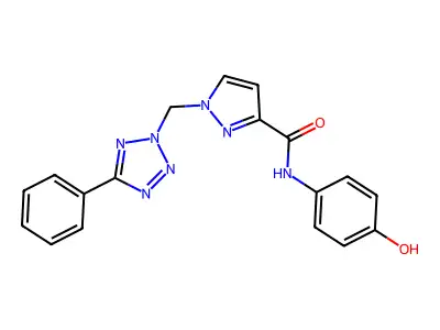 N-(4-hydroxyphenyl)-1-[(5-phenyltetrazol-2-yl)methyl]pyrazole-3-carboxamide structure