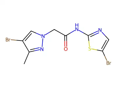2-(4-bromo-3-methylpyrazol-1-yl)-N-(5-bromo-1,3-thiazol-2-yl)acetamide structure
