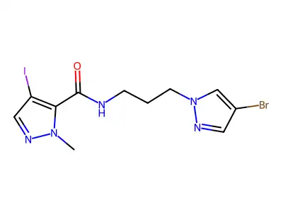 N-[3-(4-bromopyrazol-1-yl)propyl]-4-iodo-2-methylpyrazole-3-carboxamide structure
