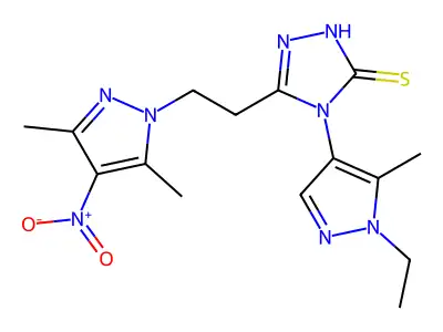3-[2-(3,5-dimethyl-4-nitropyrazol-1-yl)ethyl]-4-(1-ethyl-5-methylpyrazol-4-yl)-1H-1,2,4-triazole-5-thione structure