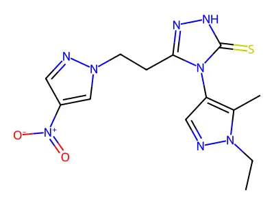 4-(1-ethyl-5-methylpyrazol-4-yl)-3-[2-(4-nitropyrazol-1-yl)ethyl]-1H-1,2,4-triazole-5-thione structure