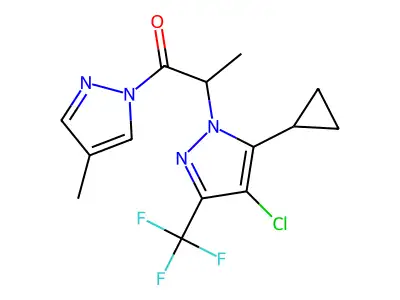 2-[4-chloro-5-cyclopropyl-3-(trifluoromethyl)pyrazol-1-yl]-1-(4-methylpyrazol-1-yl)propan-1-one structure