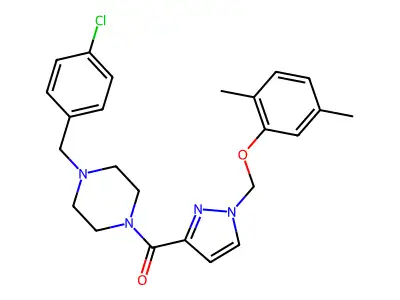 [4-[(4-chlorophenyl)methyl]piperazin-1-yl]-[1-[(2,5-dimethylphenoxy)methyl]pyrazol-3-yl]methanone structure