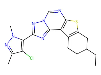 2-(4-chloro-1,3-dimethyl-1H-pyrazol-5-yl)-9-ethyl-8,9,10,11-tetrahydro[1]benzothieno[3,2-e][1,2,4]triazolo[1,5-c]pyrimidine structure