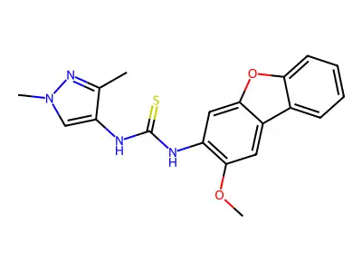 1-(1,3-Dimethylpyrazol-4-yl)-3-(2-methoxydibenzofuran-3-yl)thiourea structure