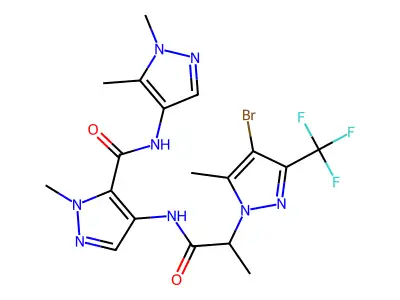 4-({2-[4-bromo-5-methyl-3-(trifluoromethyl)-1H-pyrazol-1-yl]propanoyl}amino)-N-(1,5-dimethyl-1H-pyrazol-4-yl)-1-methyl-1H-pyrazole-5-carboxamide structure