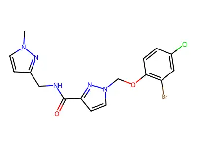 1-[(2-bromo-4-chlorophenoxy)methyl]-N-[(1-methylpyrazol-3-yl)methyl]pyrazole-3-carboxamide structure