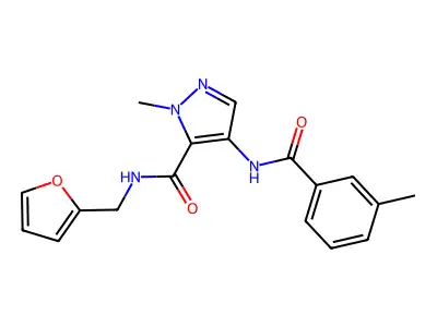 N-(furan-2-ylmethyl)-2-methyl-4-[(3-methylbenzoyl)amino]pyrazole-3-carboxamide structure