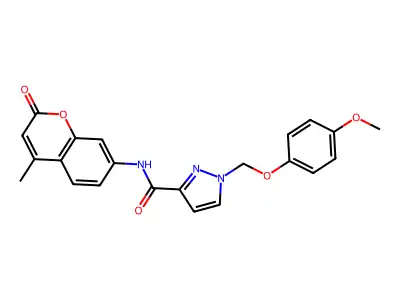 1-[(4-methoxyphenoxy)methyl]-N-(4-methyl-2-oxo-2H-chromen-7-yl)-1H-pyrazole-3-carboxamide structure