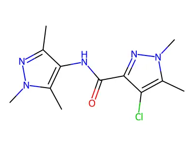 4-chloro-1,5-dimethyl-N-(1,3,5-trimethylpyrazol-4-yl)pyrazole-3-carboxamide structure
