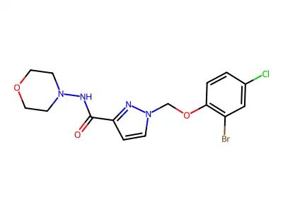 1-[(2-bromo-4-chlorophenoxy)methyl]-N-(morpholin-4-yl)-1H-pyrazole-3-carboxamide structure