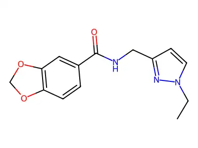 N-[(1-ethylpyrazol-3-yl)methyl]-1,3-benzodioxole-5-carboxamide structure