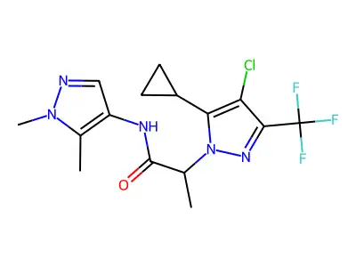 2-[4-chloro-5-cyclopropyl-3-(trifluoromethyl)-1H-pyrazol-1-yl]-N-(1,5-dimethyl-1H-pyrazol-4-yl)propanamide structure