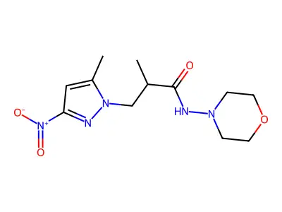 2-methyl-3-(5-methyl-3-nitropyrazol-1-yl)-N-morpholin-4-ylpropanamide structure