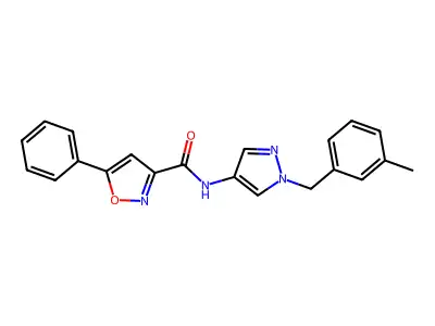 N-[1-[(3-methylphenyl)methyl]pyrazol-4-yl]-5-phenyl-1,2-oxazole-3-carboxamide structure