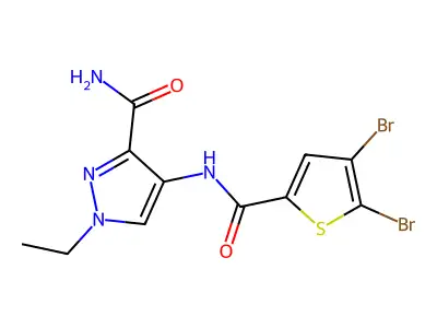 4-[(4,5-Dibromothiophene-2-carbonyl)amino]-1-ethylpyrazole-3-carboxamide structure