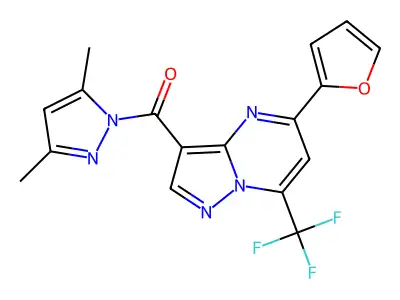 (3,5-dimethylpyrazol-1-yl)-[5-(furan-2-yl)-7-(trifluoromethyl)pyrazolo[1,5-a]pyrimidin-3-yl]methanone structure