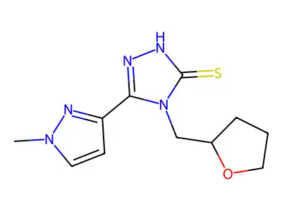 5-(1-methyl-1H-pyrazol-3-yl)-4-(tetrahydrofuran-2-ylmethyl)-4H-1,2,4-triazole-3-thiol structure
