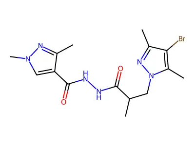 N'-[3-(4-bromo-3,5-dimethylpyrazol-1-yl)-2-methylpropanoyl]-1,3-dimethylpyrazole-4-carbohydrazide structure