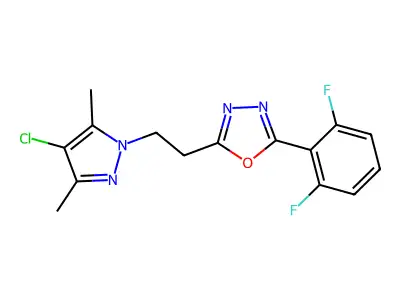 2-[2-(4-chloro-3,5-dimethylpyrazol-1-yl)ethyl]-5-(2,6-difluorophenyl)-1,3,4-oxadiazole structure