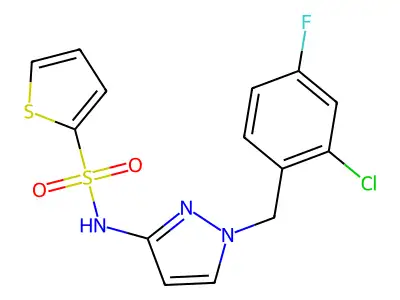 N-[1-[(2-chloro-4-fluorophenyl)methyl]pyrazol-3-yl]thiophene-2-sulfonamide structure