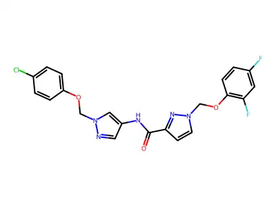 N-[1-[(4-chlorophenoxy)methyl]pyrazol-4-yl]-1-[(2,4-difluorophenoxy)methyl]pyrazole-3-carboxamide structure
