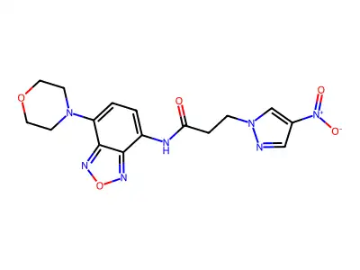N-(4-morpholin-4-yl-2,1,3-benzoxadiazol-7-yl)-3-(4-nitropyrazol-1-yl)propanamide structure