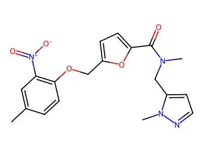 N-methyl-5-[(4-methyl-2-nitrophenoxy)methyl]-N-[(2-methylpyrazol-3-yl)methyl]furan-2-carboxamide structure