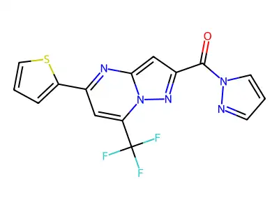 pyrazol-1-yl-[5-thiophen-2-yl-7-(trifluoromethyl)pyrazolo[1,5-a]pyrimidin-2-yl]methanone structure
