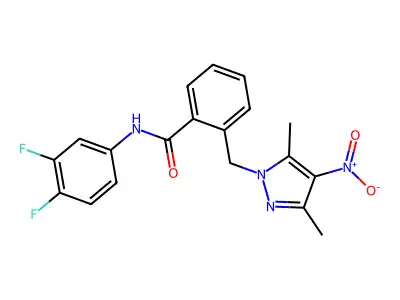 N-(3,4-difluorophenyl)-2-[(3,5-dimethyl-4-nitropyrazol-1-yl)methyl]benzamide structure