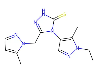 4-(1-ethyl-5-methyl-1H-pyrazol-4-yl)-5-[(5-methyl-1H-pyrazol-1-yl)methyl]-4H-1,2,4-triazole-3-thiol structure