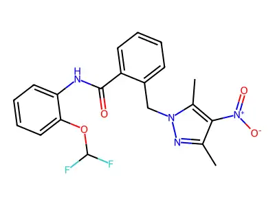 N-[2-(difluoromethoxy)phenyl]-2-[(3,5-dimethyl-4-nitro-1H-pyrazol-1-yl)methyl]benzamide structure