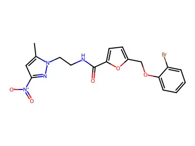 5-[(2-bromophenoxy)methyl]-N-[2-(5-methyl-3-nitropyrazol-1-yl)ethyl]furan-2-carboxamide structure