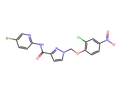 N-(5-bromopyridin-2-yl)-1-[(2-chloro-4-nitrophenoxy)methyl]pyrazole-3-carboxamide structure