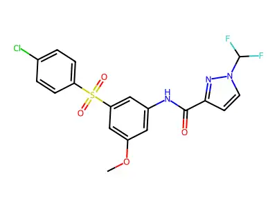 N-[3-(4-chlorophenyl)sulfonyl-5-methoxyphenyl]-1-(difluoromethyl)pyrazole-3-carboxamide structure
