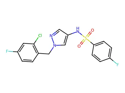 N-[1-[(2-chloro-4-fluorophenyl)methyl]pyrazol-4-yl]-4-fluorobenzenesulfonamide structure