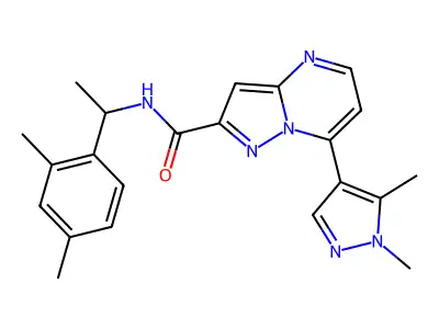 N-[1-(2,4-dimethylphenyl)ethyl]-7-(1,5-dimethyl-1H-pyrazol-4-yl)pyrazolo[1,5-a]pyrimidine-2-carboxamide structure