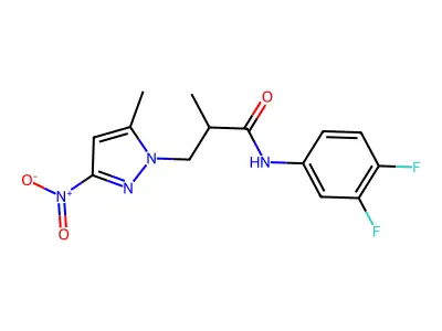 N-(3,4-difluorophenyl)-2-methyl-3-(5-methyl-3-nitropyrazol-1-yl)propanamide structure