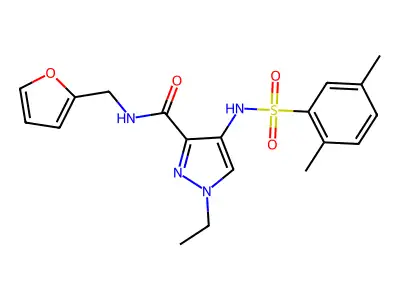 4-[(2,5-dimethylphenyl)sulfonylamino]-1-ethyl-N-(furan-2-ylmethyl)pyrazole-3-carboxamide structure