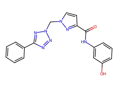 N-(3-hydroxyphenyl)-1-[(5-phenyltetrazol-2-yl)methyl]pyrazole-3-carboxamide structure