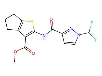 methyl 2-({[1-(difluoromethyl)-1H-pyrazol-3-yl]carbonyl}amino)-5,6-dihydro-4H-cyclopenta[b]thiophene-3-carboxylate structure