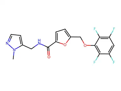 N-[(2-methylpyrazol-3-yl)methyl]-5-[(2,3,5,6-tetrafluorophenoxy)methyl]furan-2-carboxamide structure