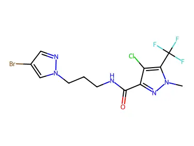 N-[3-(4-bromopyrazol-1-yl)propyl]-4-chloro-1-methyl-5-(trifluoromethyl)pyrazole-3-carboxamide structure