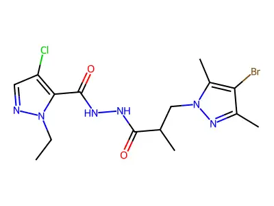 N'-[3-(4-bromo-3,5-dimethylpyrazol-1-yl)-2-methylpropanoyl]-4-chloro-2-ethylpyrazole-3-carbohydrazide structure