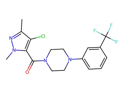 (4-chloro-2,5-dimethylpyrazol-3-yl)-[4-[3-(trifluoromethyl)phenyl]piperazin-1-yl]methanone structure